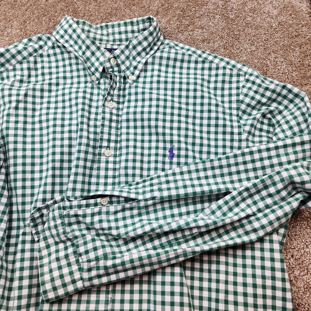 Ralph Lauren Mens XL Classic Fit Gingham Button Down Shirt Green White !!flaw